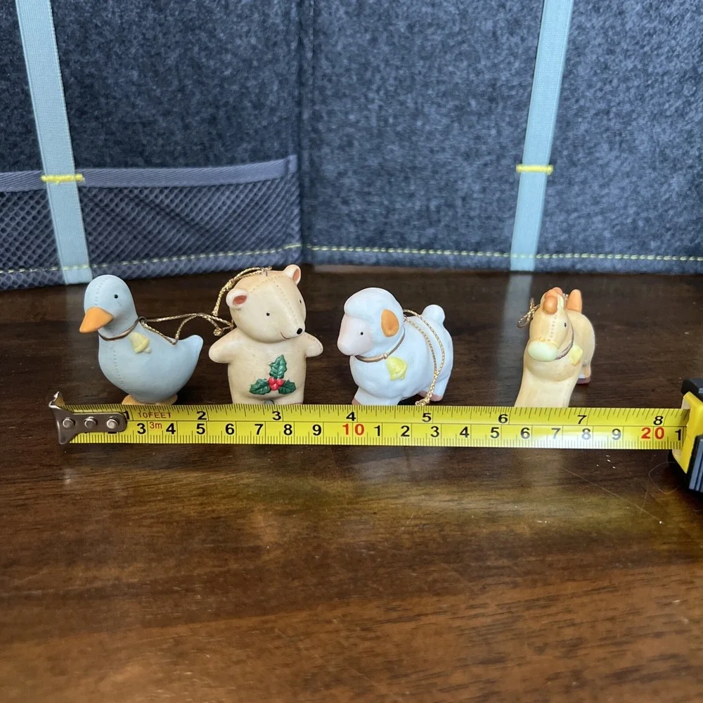 (4) Vintage Homco Farm Animal Christmas Holiday Ornaments - Bear Duck Sheep Deer